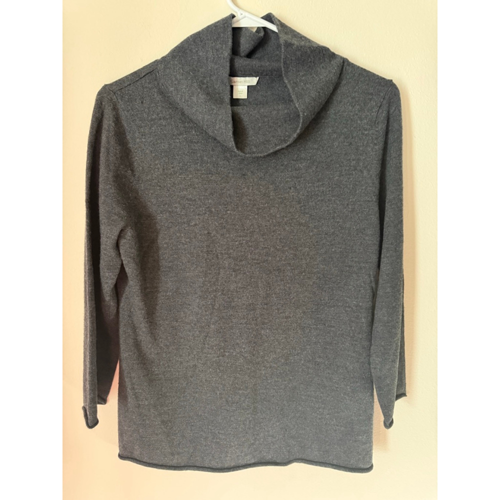 Women's Garnet Hill Gray 100% Merino Wool Cowl Neck Sweater L